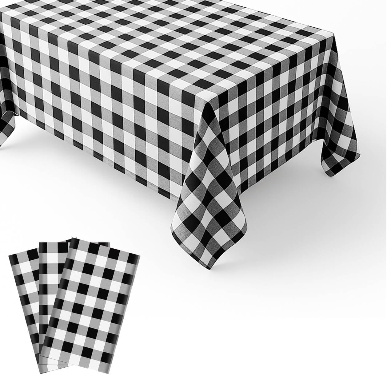 3 Pack Black and White Gingham Tablecloths 54x108 Inches Waterproof Disposable