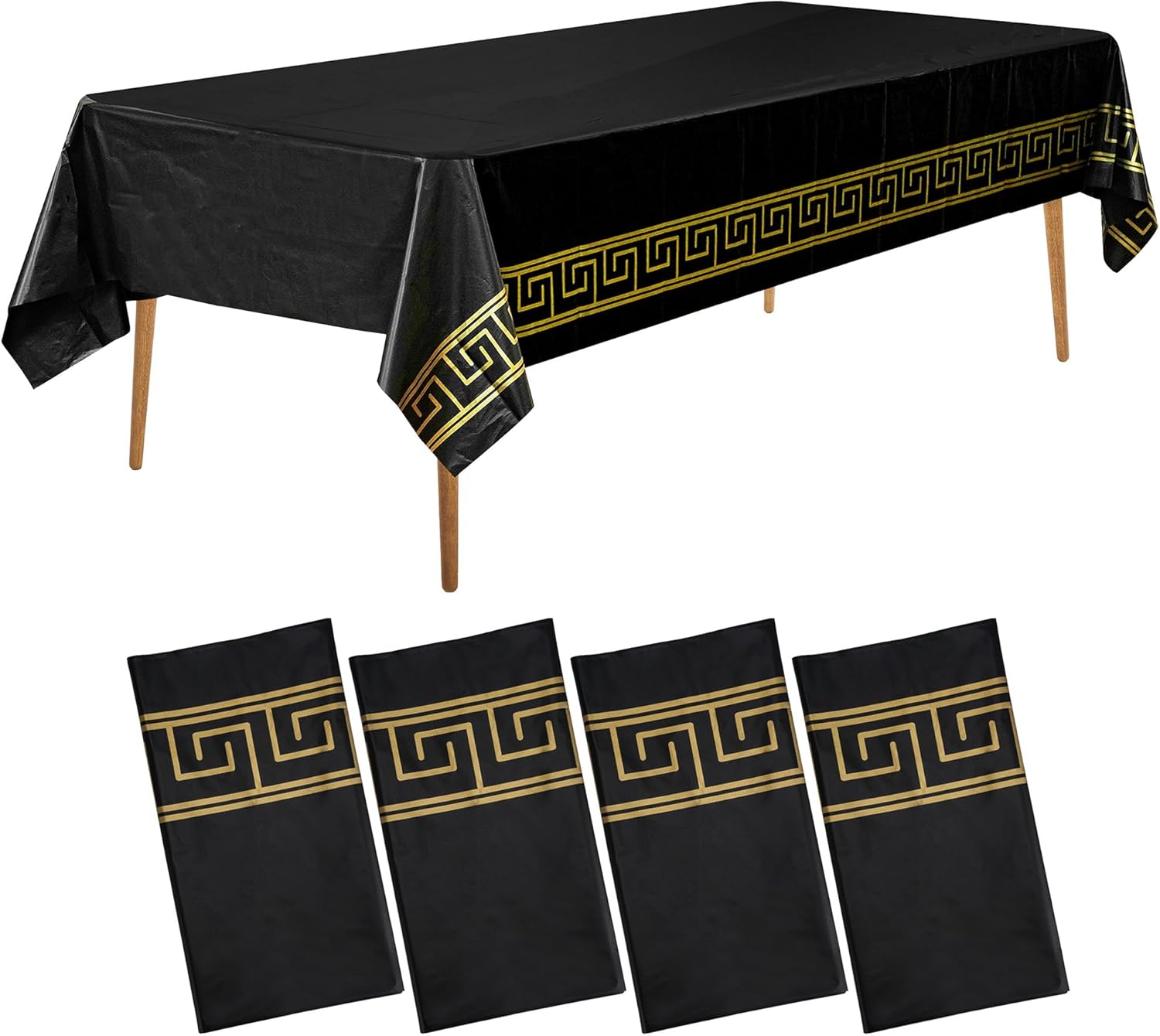 4-Pack Premium Disposable Tablecloths 54x108 Black Gold Margin