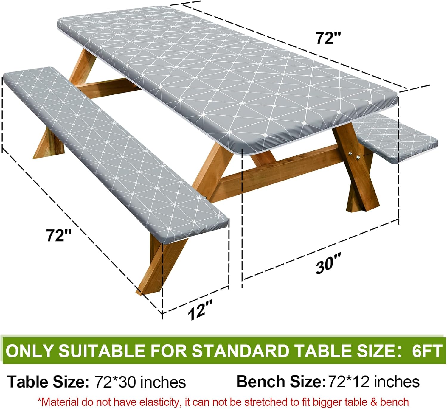 Play Tailor 6FT Picnic Table Cover with Bench Covers Set Grey