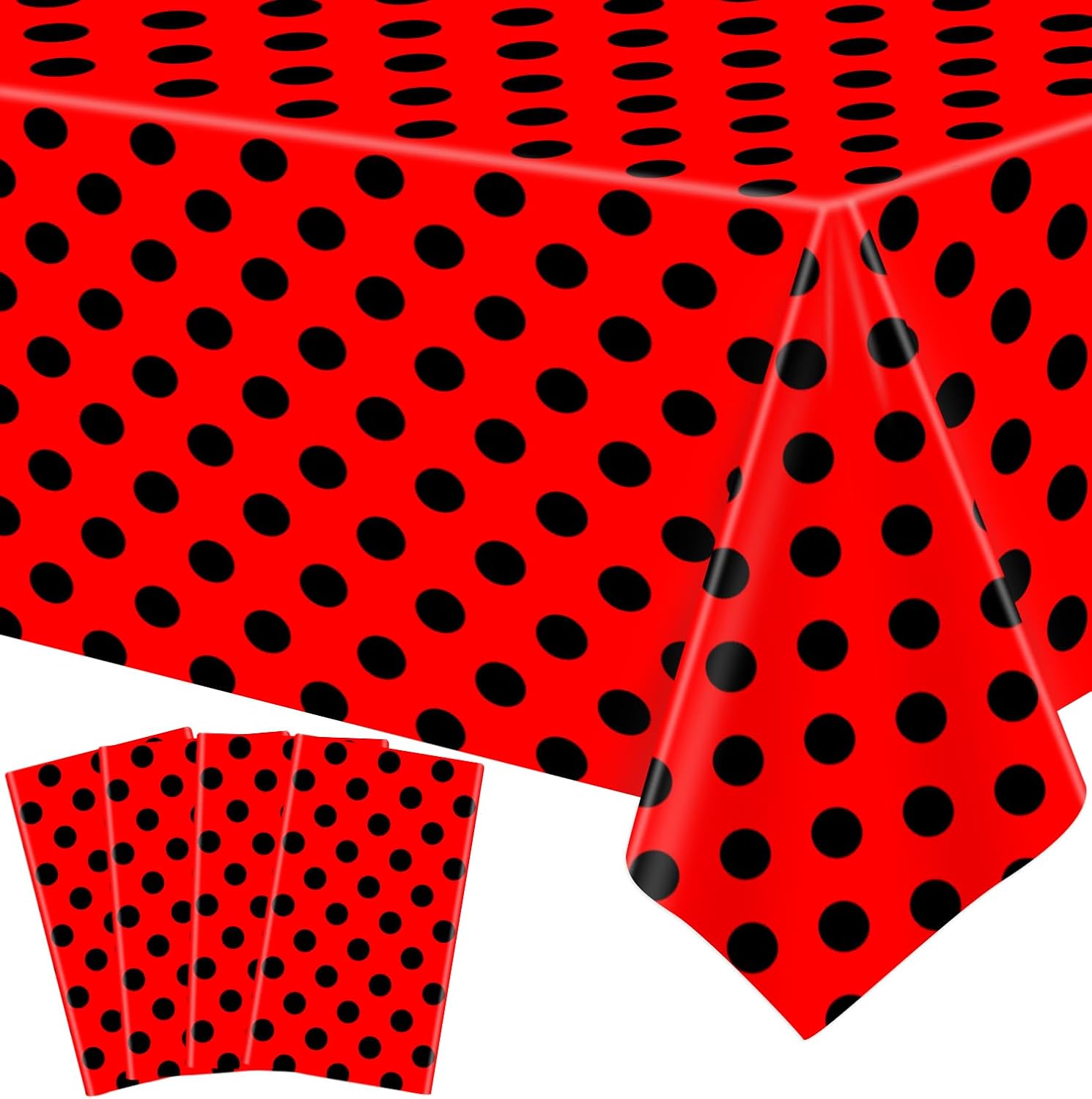 4 Pack Black and Red Polka Dot Ladybug Tablecloths