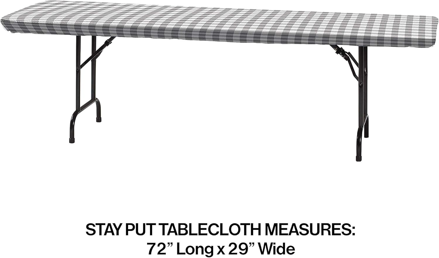Gray and White Buffalo Check Plastic Tablecloth 29x72