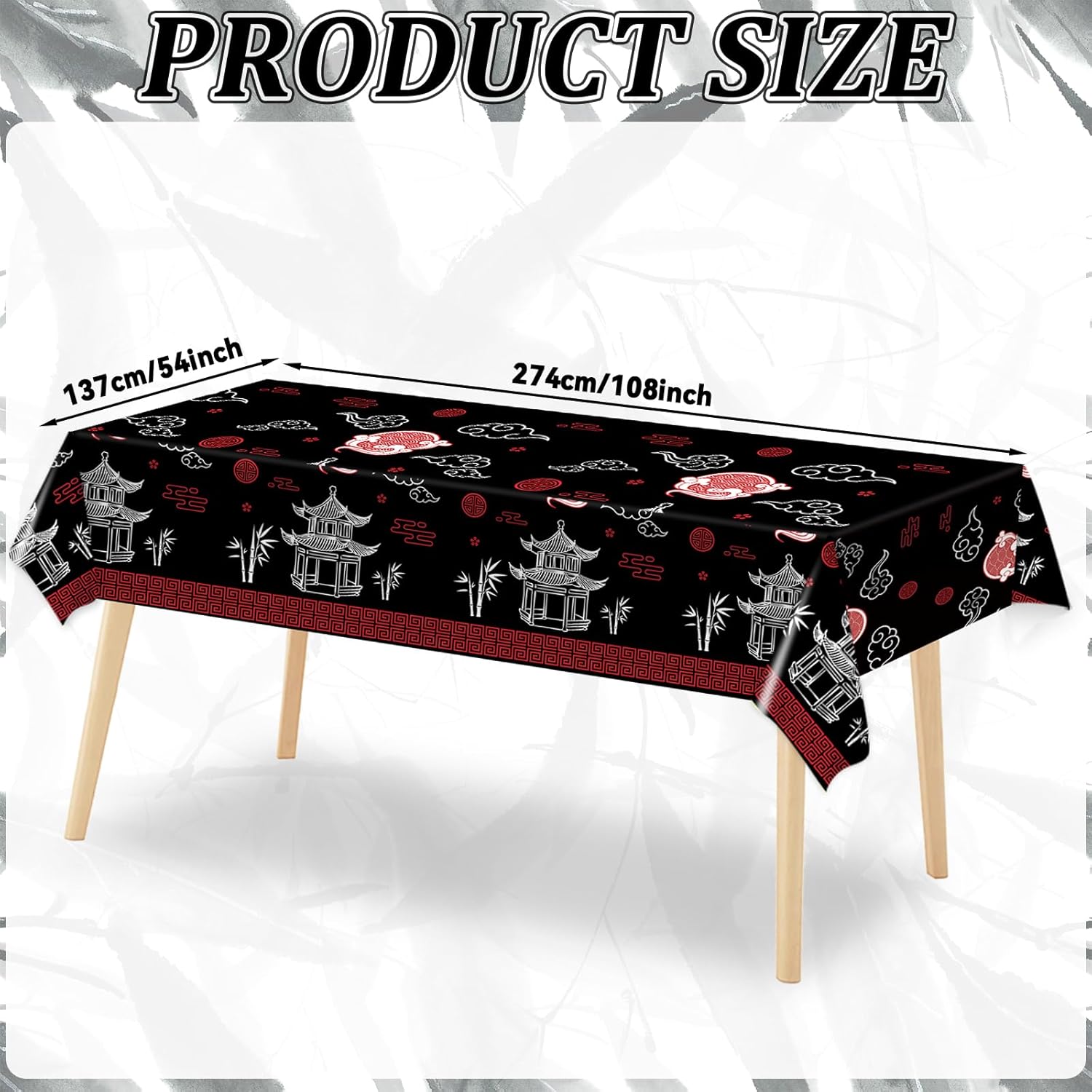 Hibachi Themed Table Covers 3 Pack for Asian Parties Black