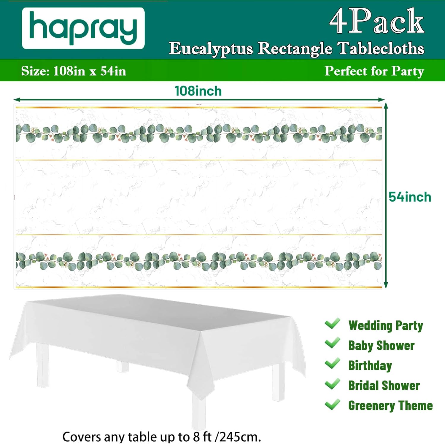 Hapray 4 Pack Eucalyptus Jungle Tablecloths for Rectangle Tables 54x108