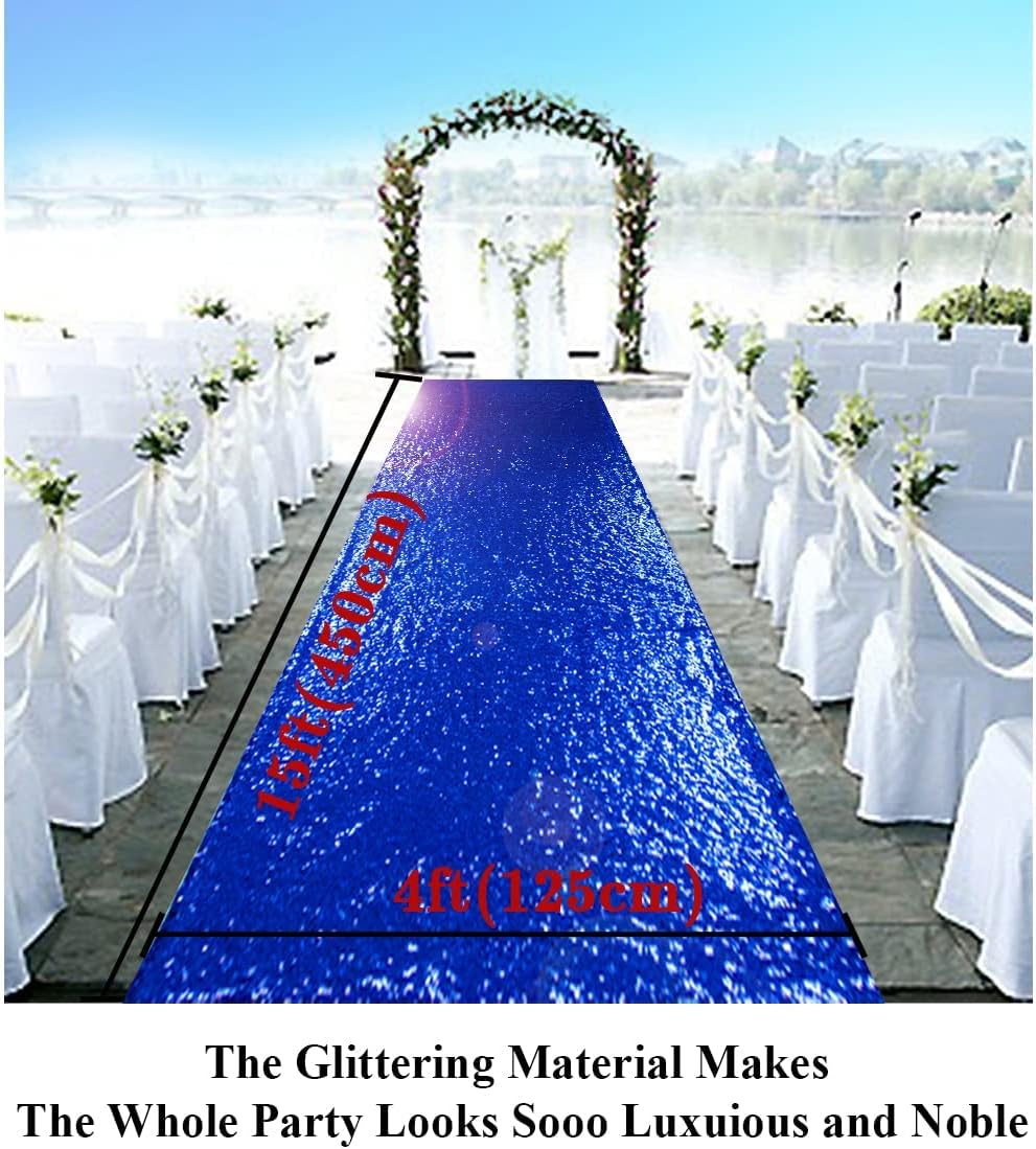 Partisout Glitter Aisle Runner for Weddings 4ftx15ft Blue