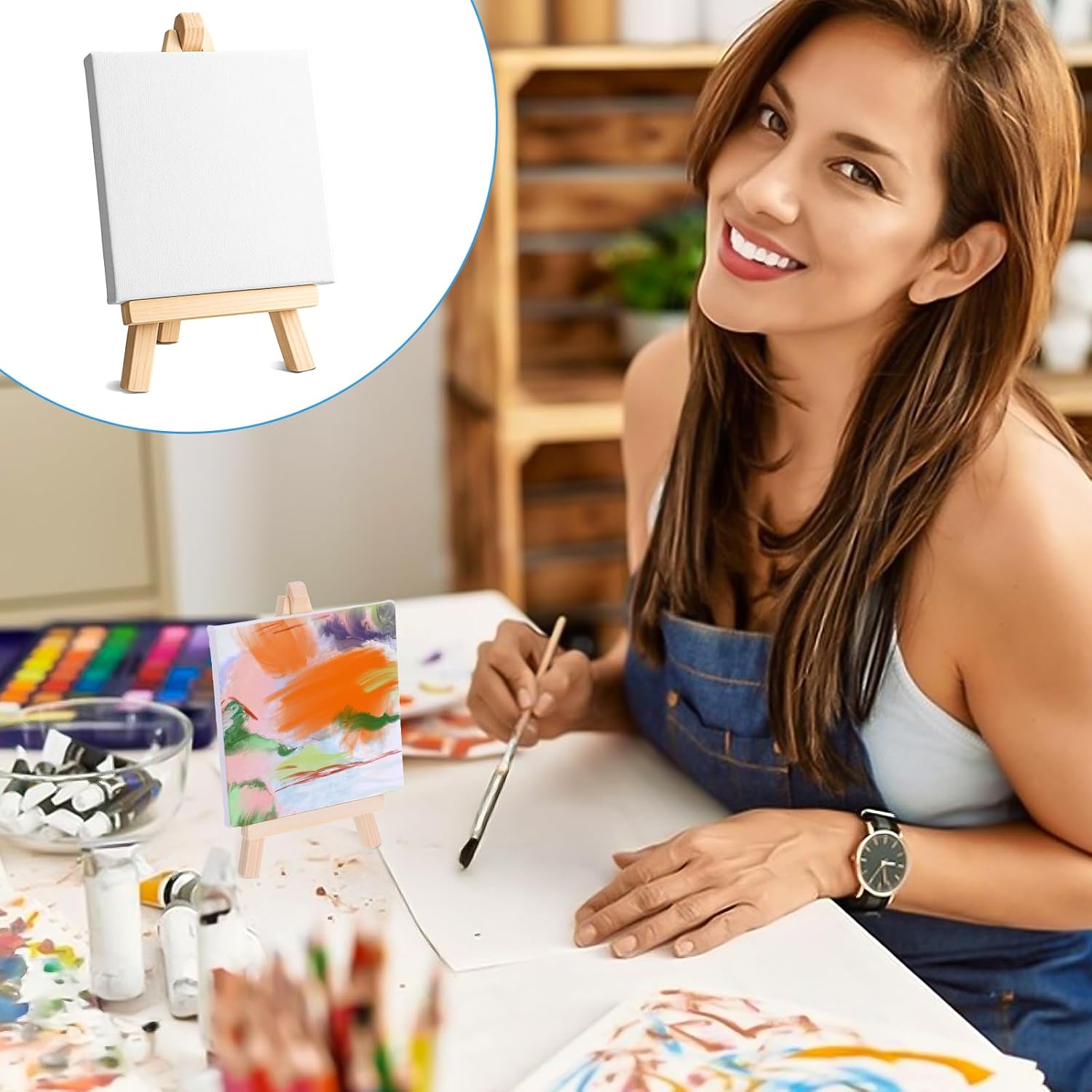 24 Pack Mini Canvas with Easel Art Kit for Kids and Adults