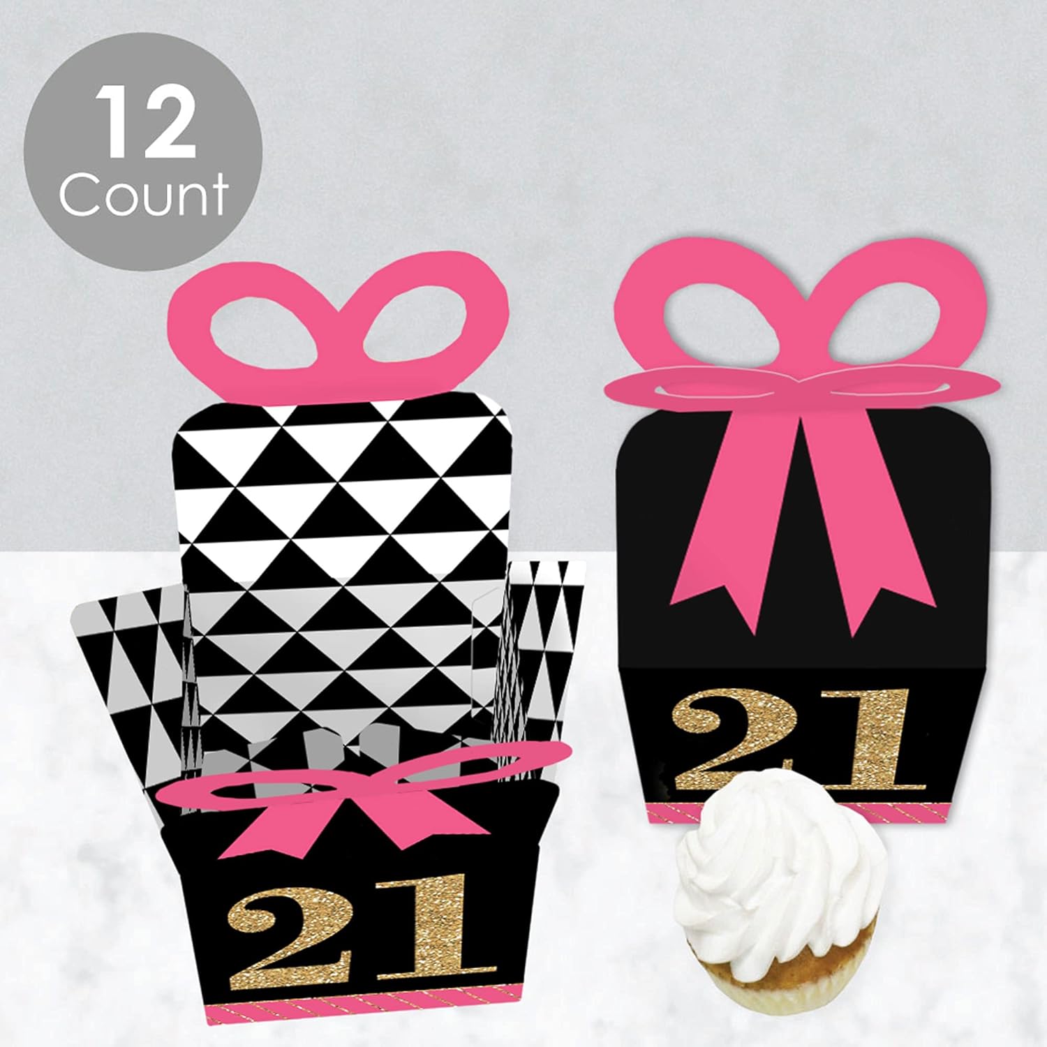 Big Dot of Happiness 21st Birthday Bow Boxes Set of 12