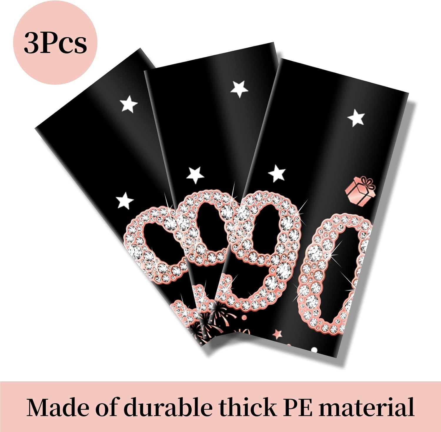 3 Pack Rose Gold Happy 90th Birthday Table Cover
