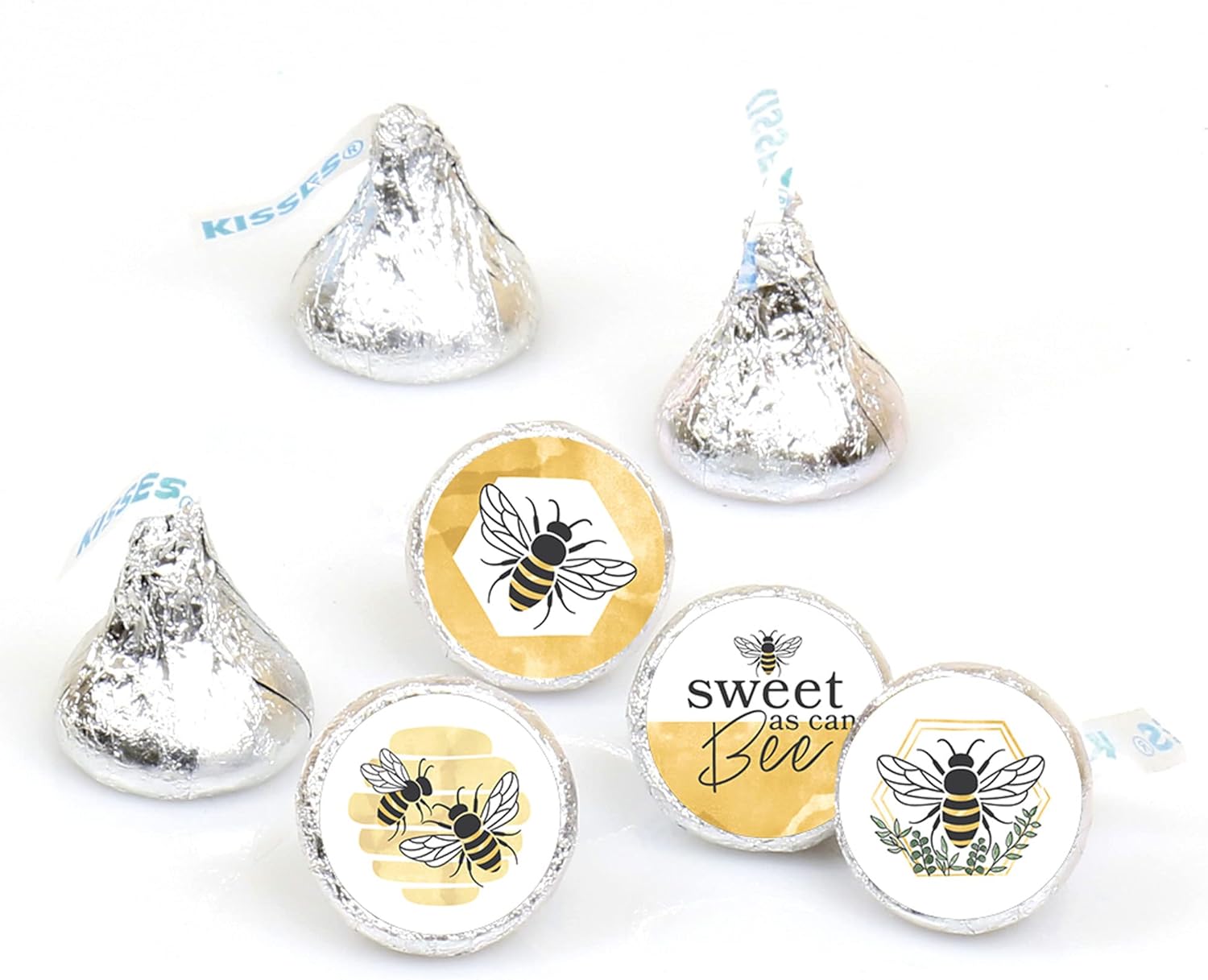 Big Dot of Happiness Little Bumblebee Round Candy Stickers - 1 Sheet of 108