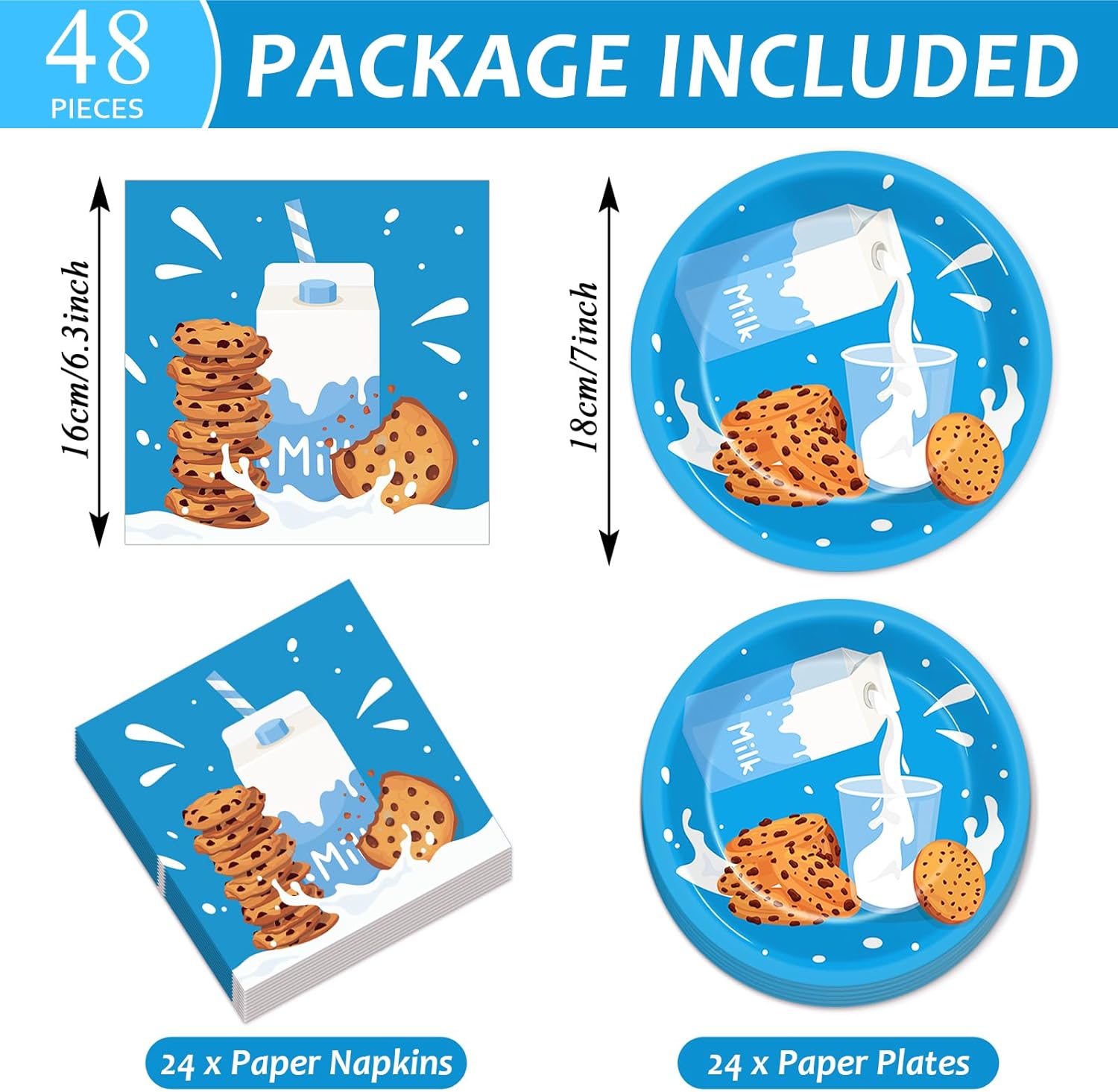 48pcs Milk and Cookies Birthday Decor Set
