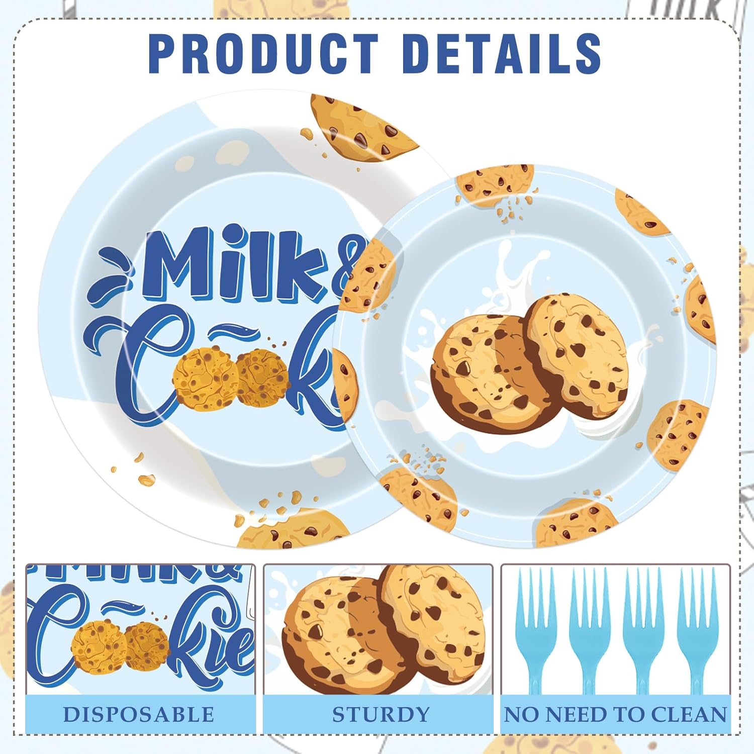 Milk Cookies Party Supplies 96 Pcs Birthday Decor Set