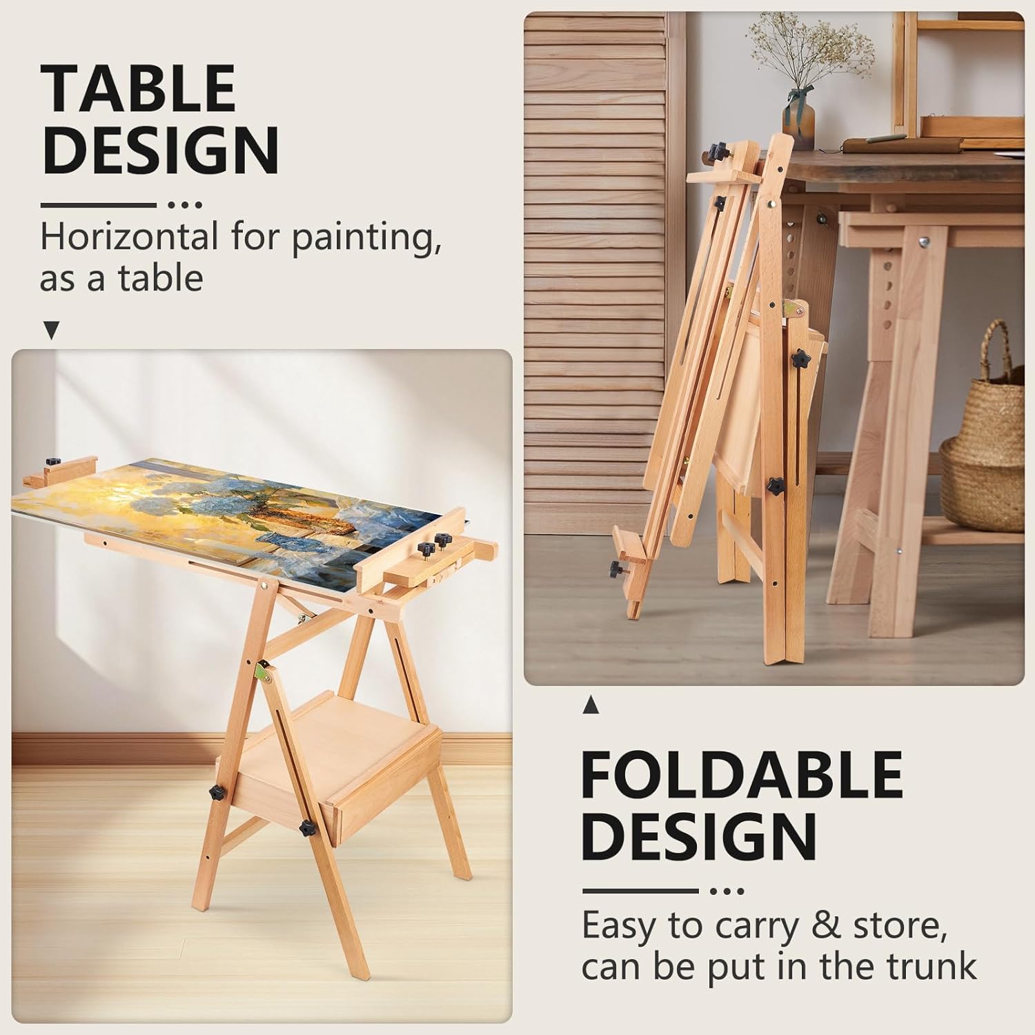 YOKUGO H-Frame Easel for Painting with Storage Drawer