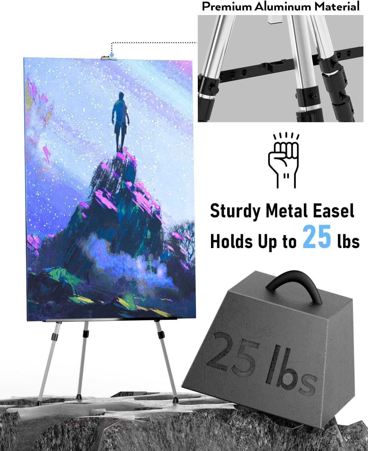 Nicpro 2 Pack Silver Adjustable Art Easel with Bag