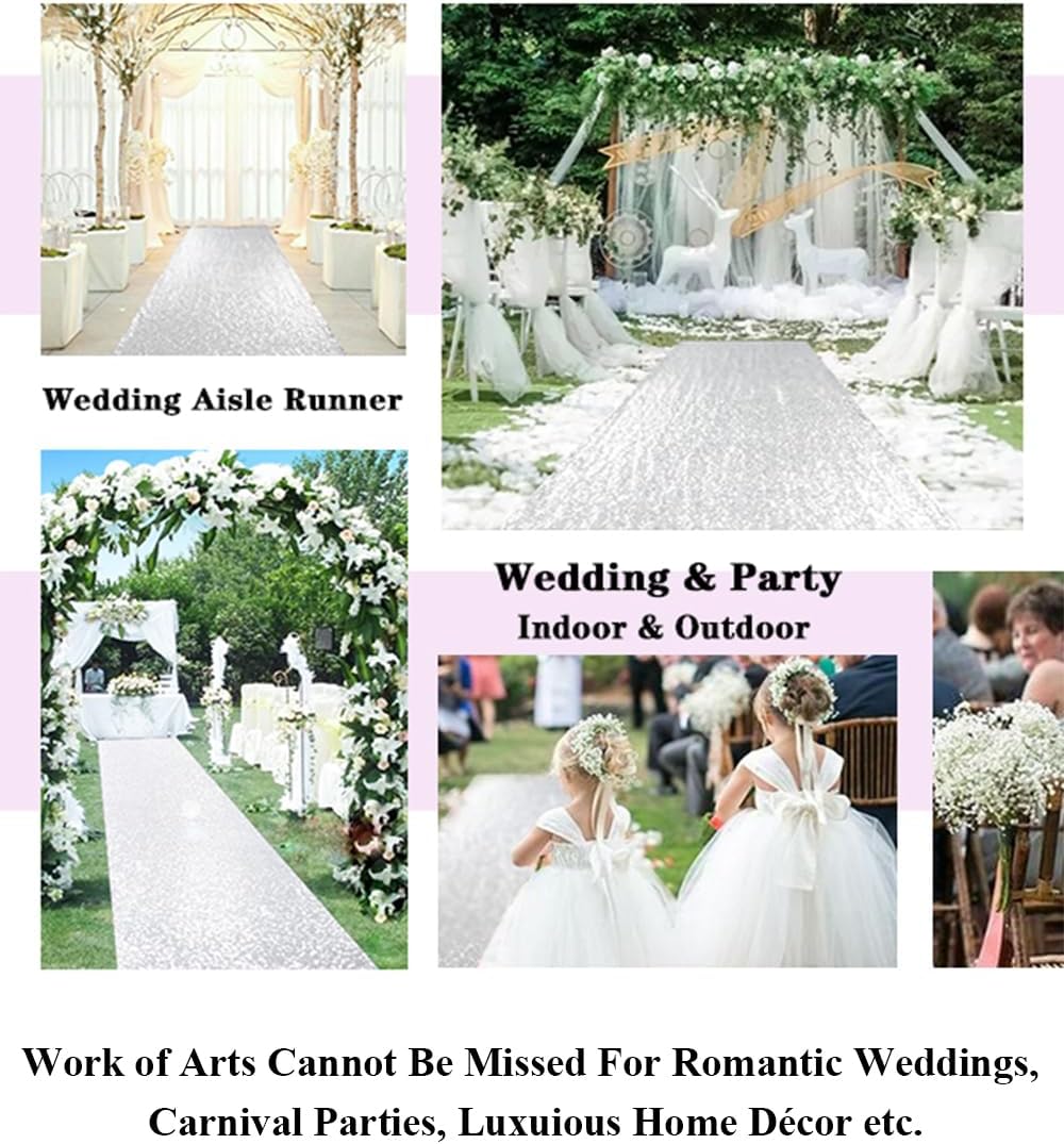 Partisout Sequin Aisle Runner 2FTx15FT Shimmering Silver