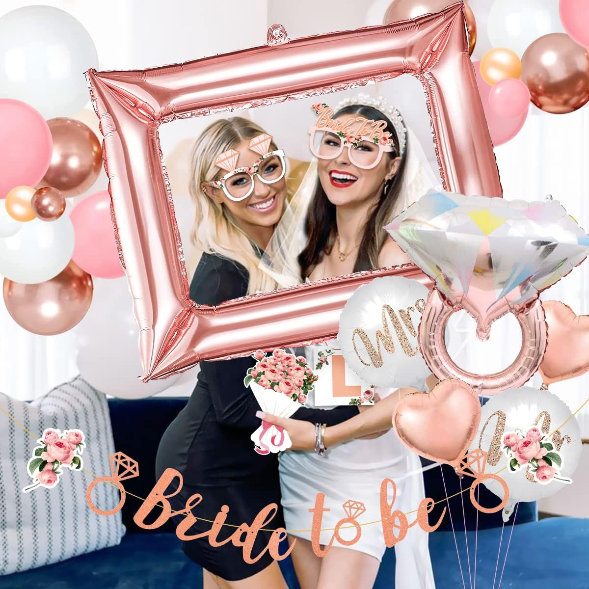 MOVINPE Bachelorette Party Decoration Kit Rose Gold Balloons