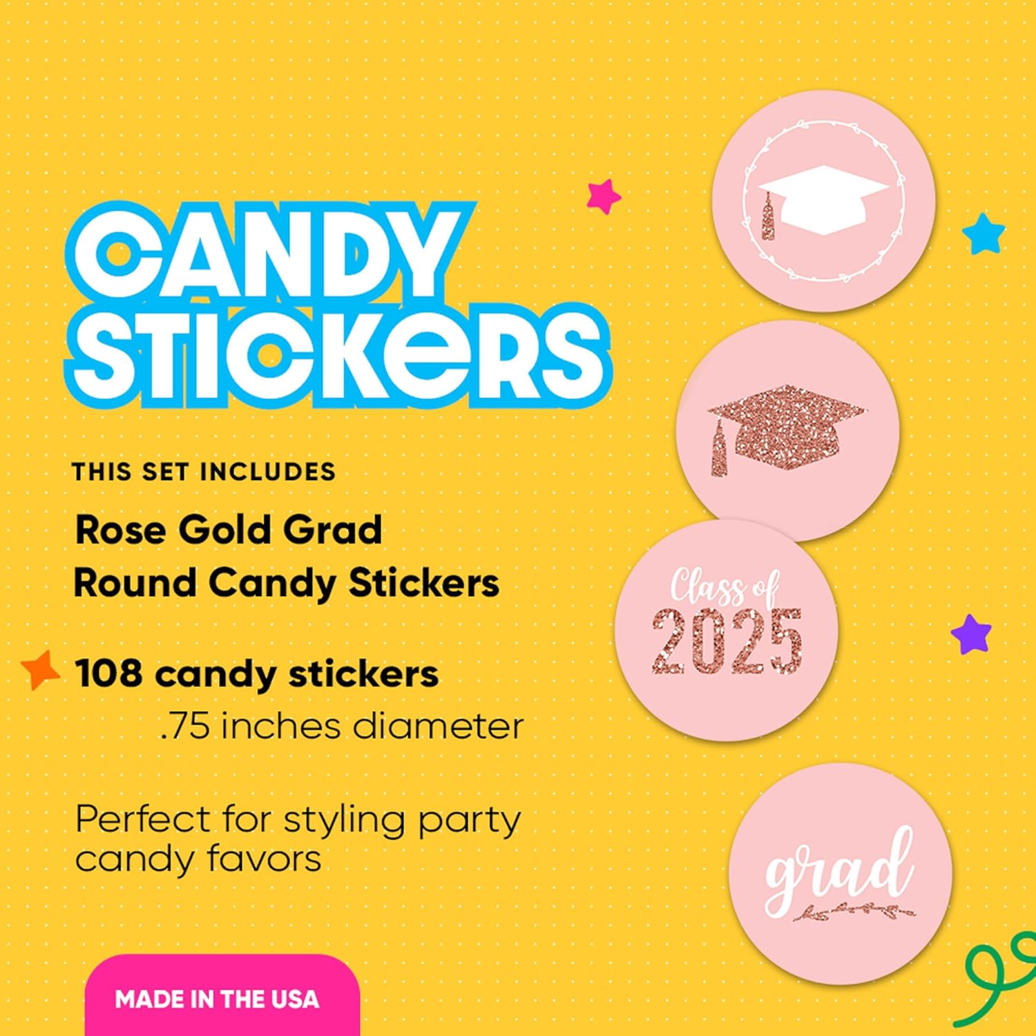 Rose Gold Grad Round Candy Sticker Favors 2025