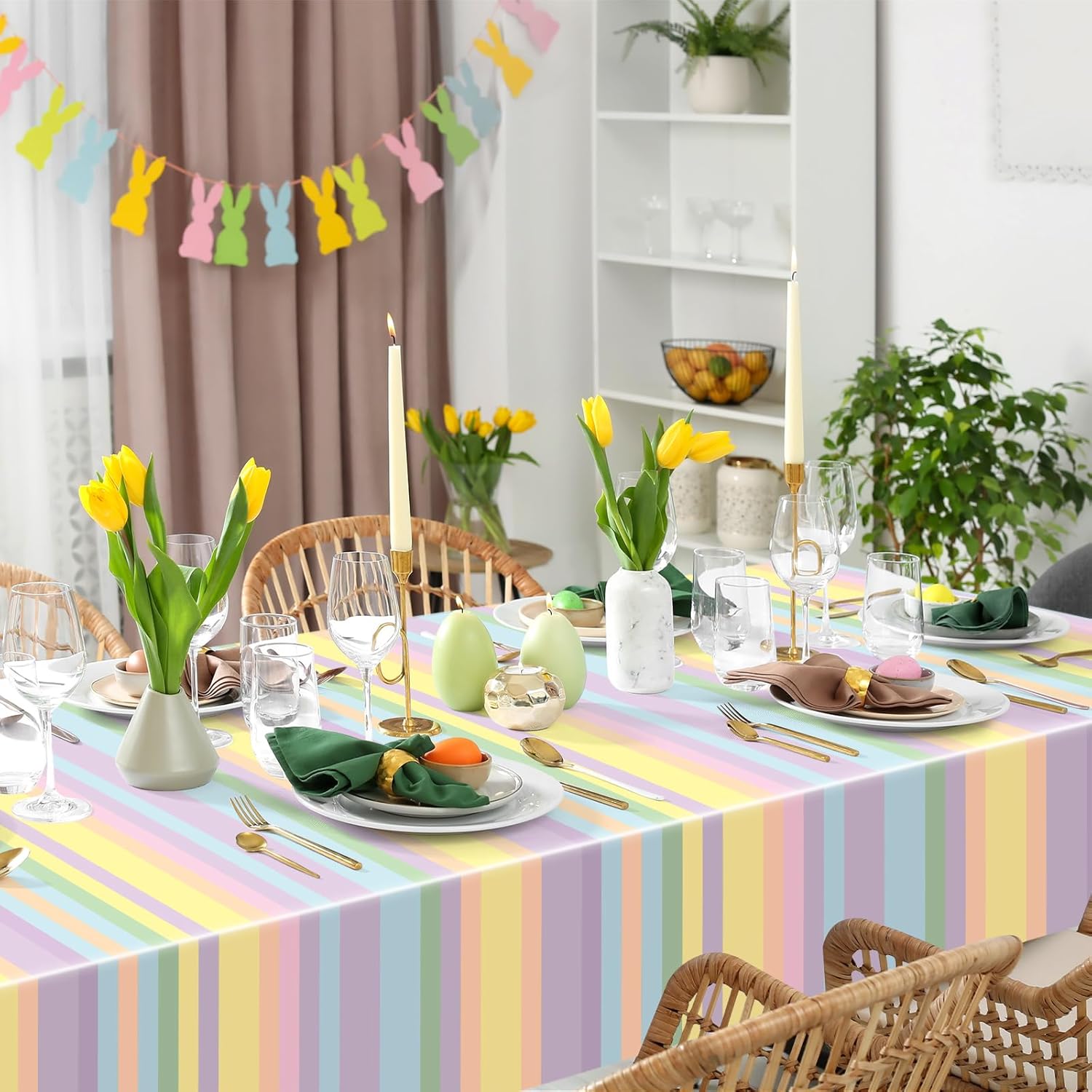 Oudain 12 Pcs Pastel Rainbow Tablecloths for Summer Parties