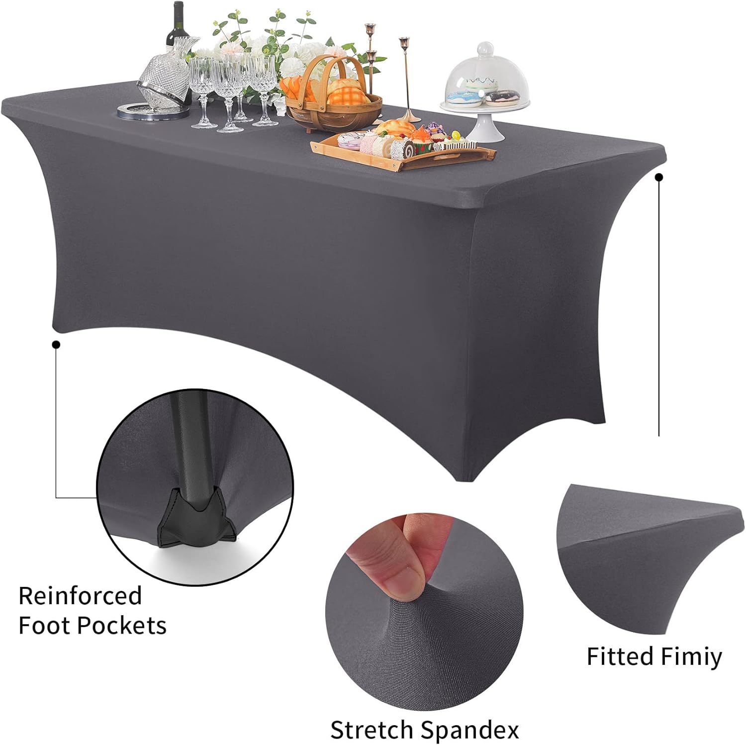 6FT Spandex Stretch Table Cover - Gray Universal Fit for Events and Parties