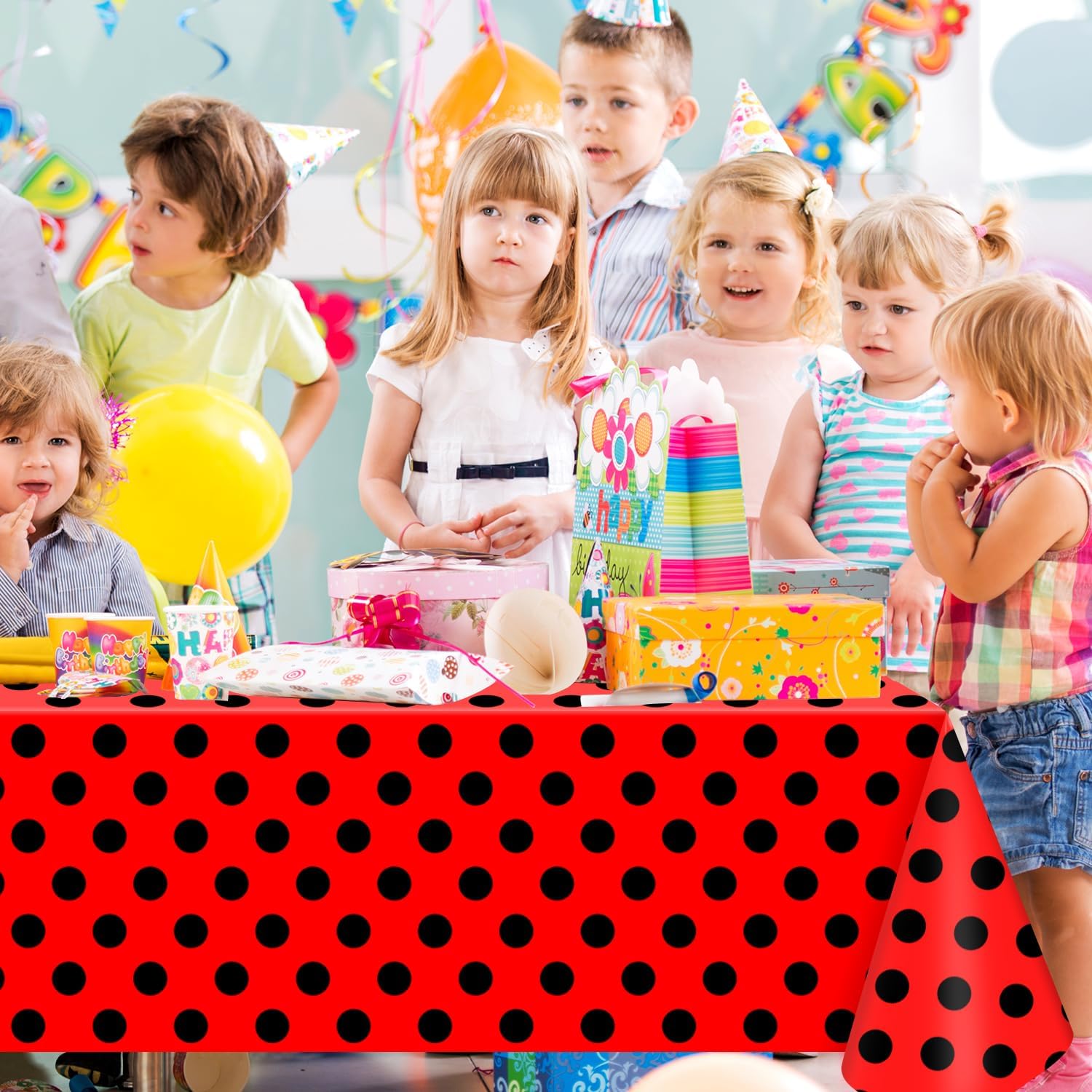 4 Pack Black and Red Polka Dot Ladybug Tablecloths