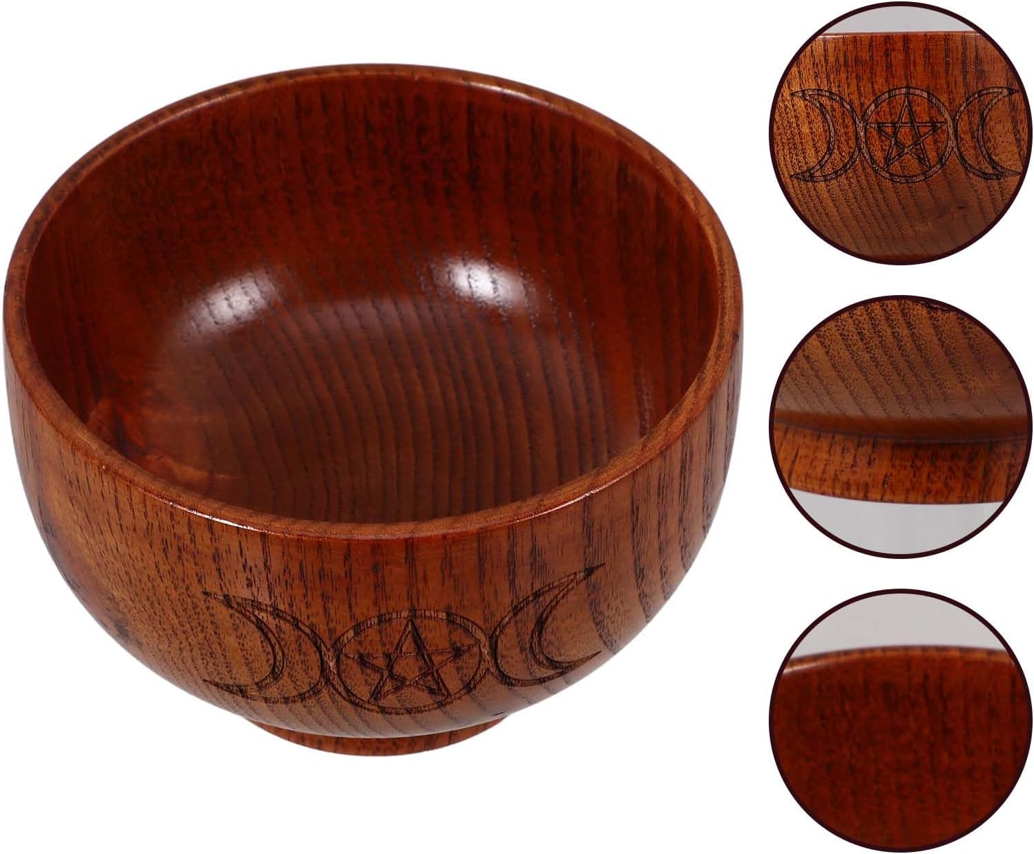 LOGOFUN 2PCS Wooden Ritual Bowls with Moon and Pentacle Design