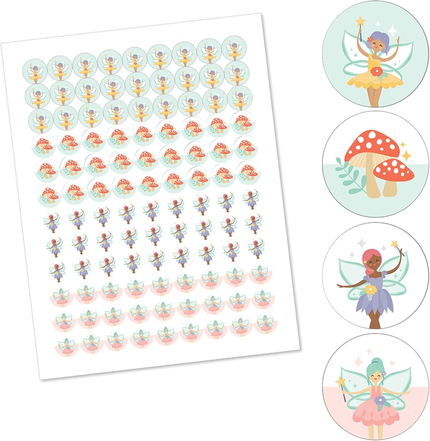 Big Dot of Happiness Lets Be Fairies Round Candy Stickers - 108 per Sheet