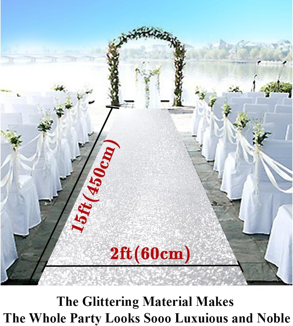 Partisout Sequin Aisle Runner 2FTx15FT Shimmering Silver