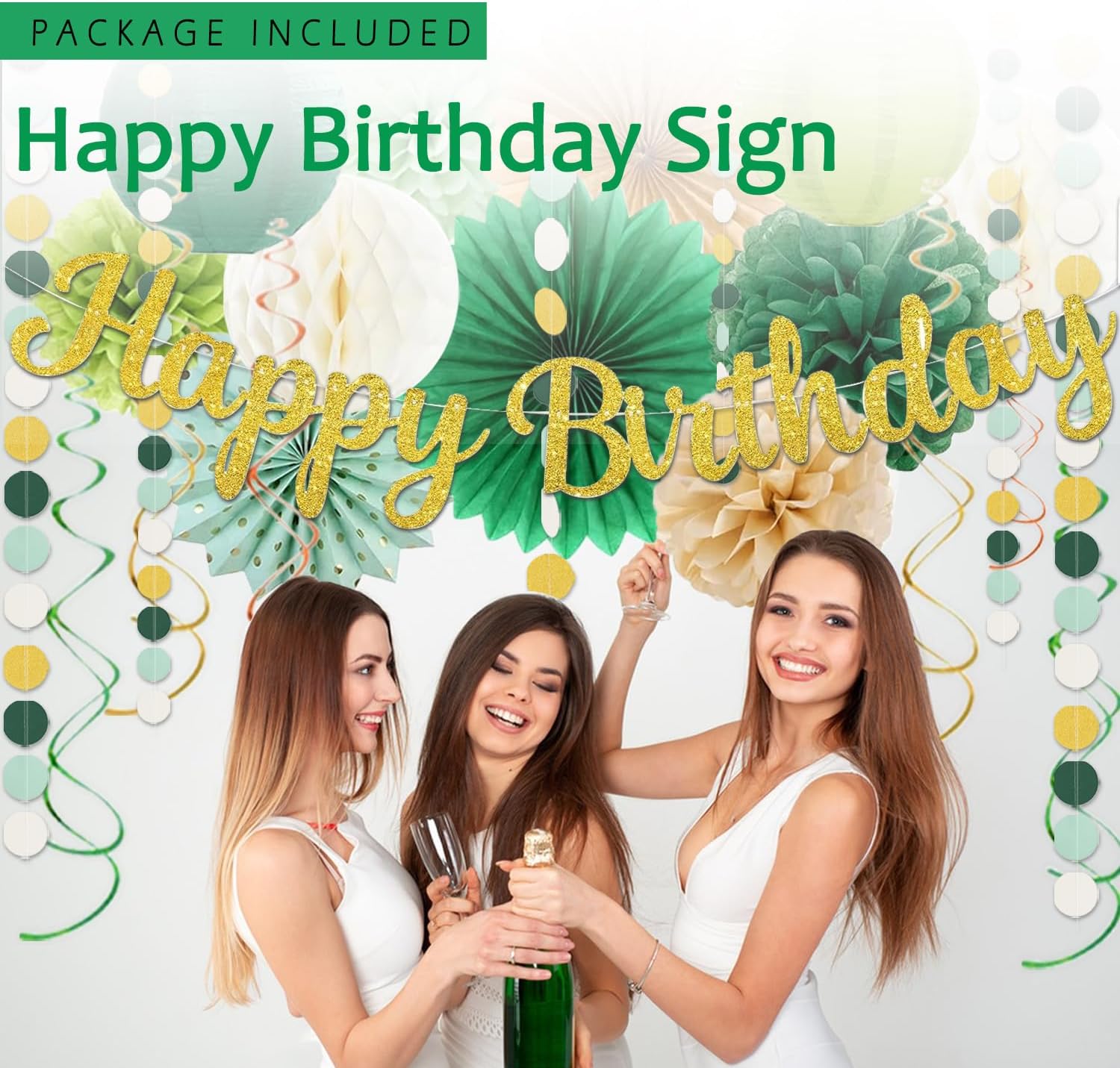 Sage Green Gold Birthday Decor Kit for Parties