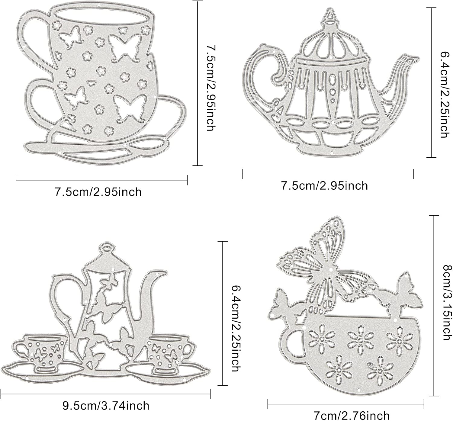 Globleland 4Pcs Tea Theme Die-Cutting Set for Scrapbooking and Card Crafts