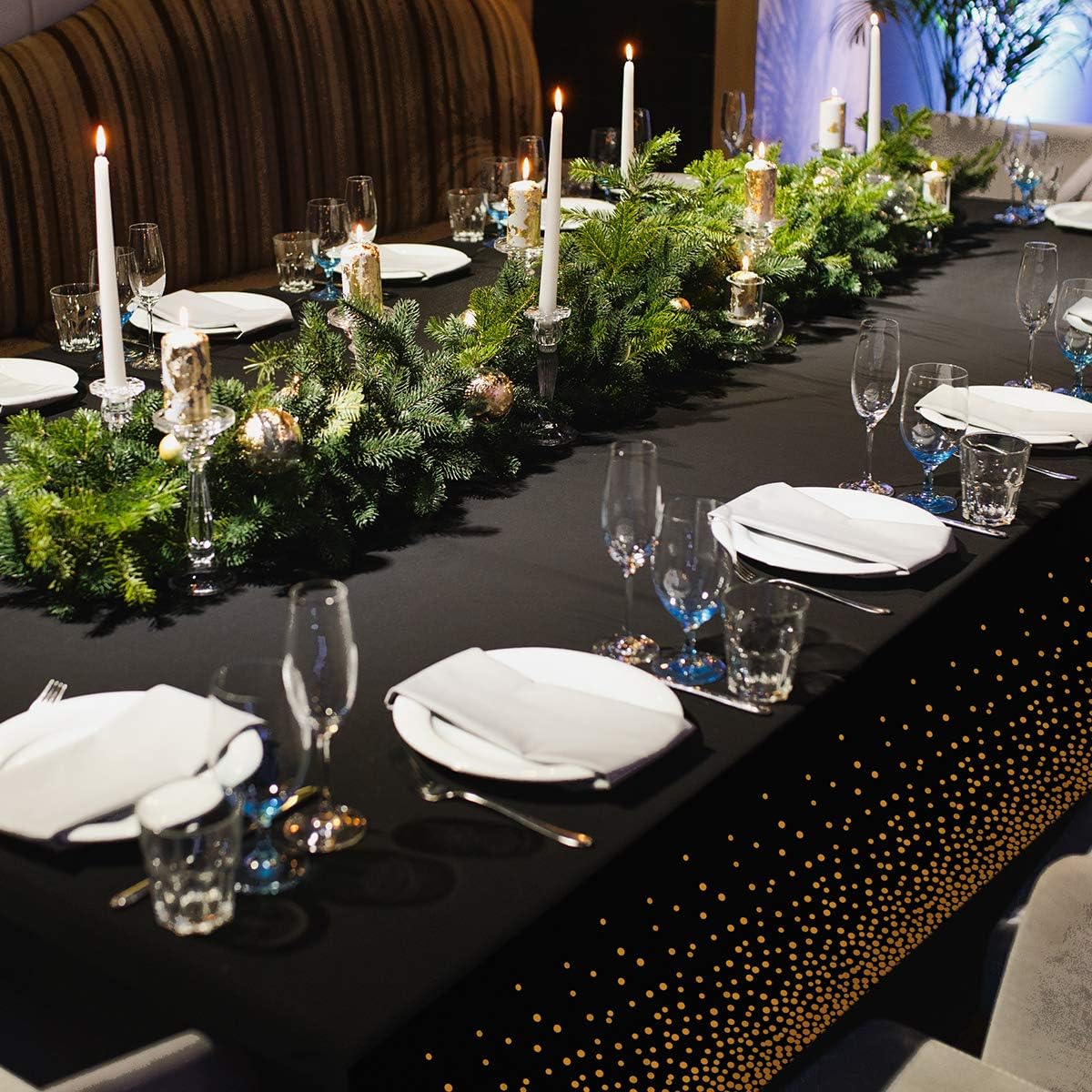 HOMIX 6 Pack Black and Gold Tablecloths for Rectangle Tables