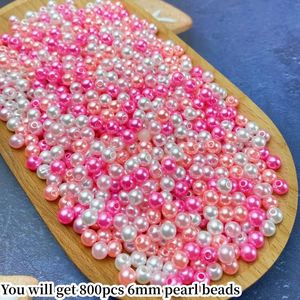 Pearl Beads 800 Pcs 6mm Round Spacer Beads for Jewelry DIY Crafting