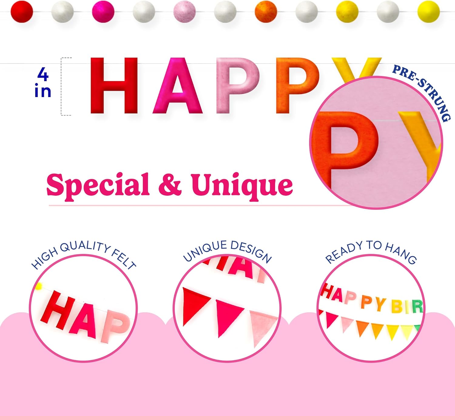 HOUSE OF PARTY Rainbow Balloon Arch Kit 135 Pcs Felt Banner