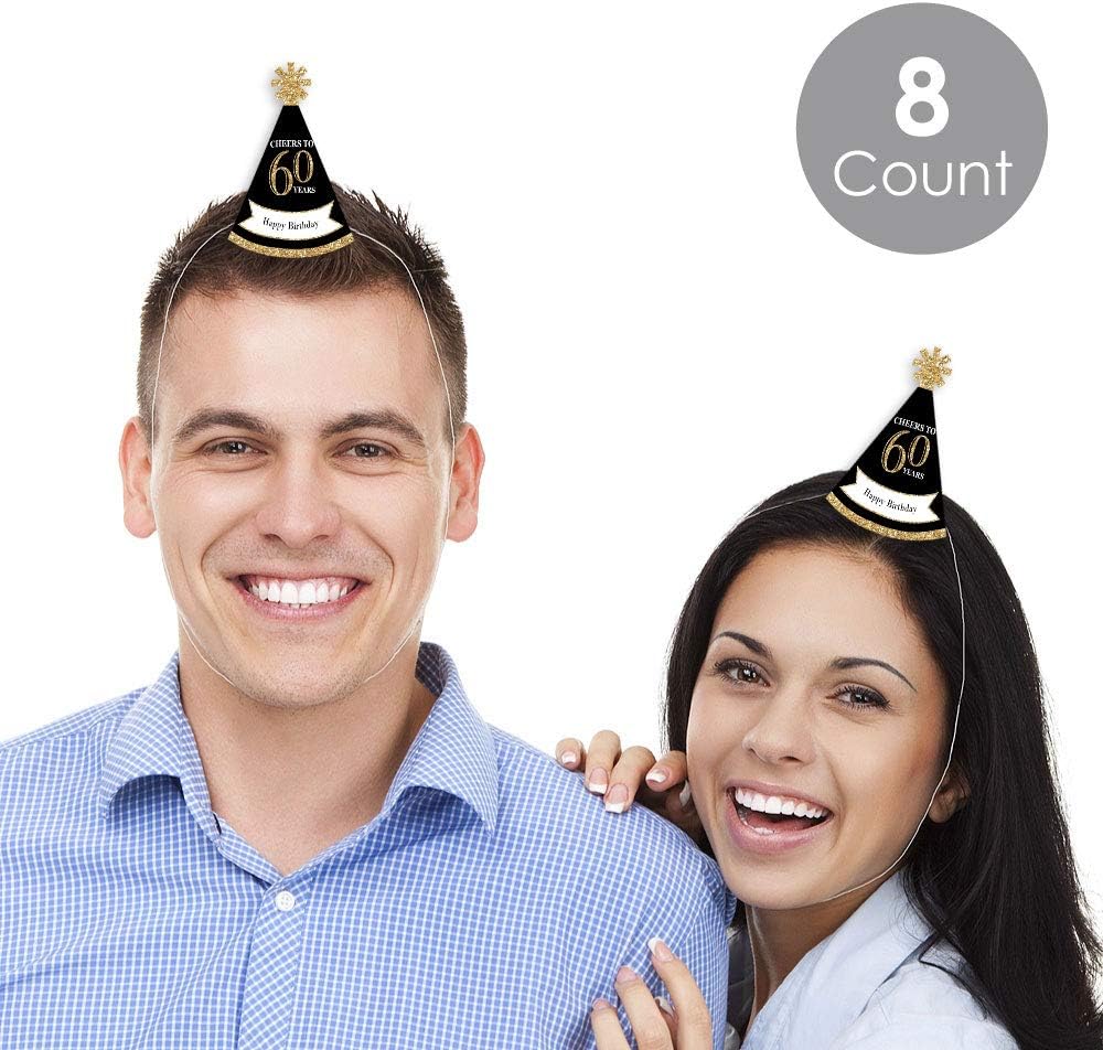 Big Dot of Happiness 60th Birthday Gold Mini Cone Hats Set of 8