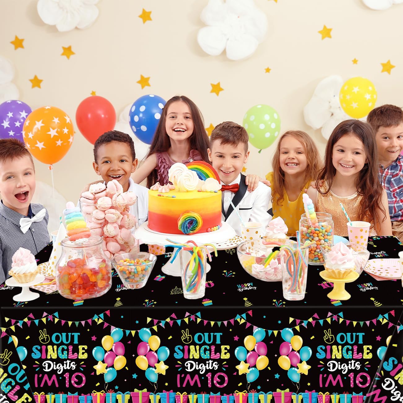 10th Birthday Tablecloths 3Pcs Plastic Large 54x108 Inch