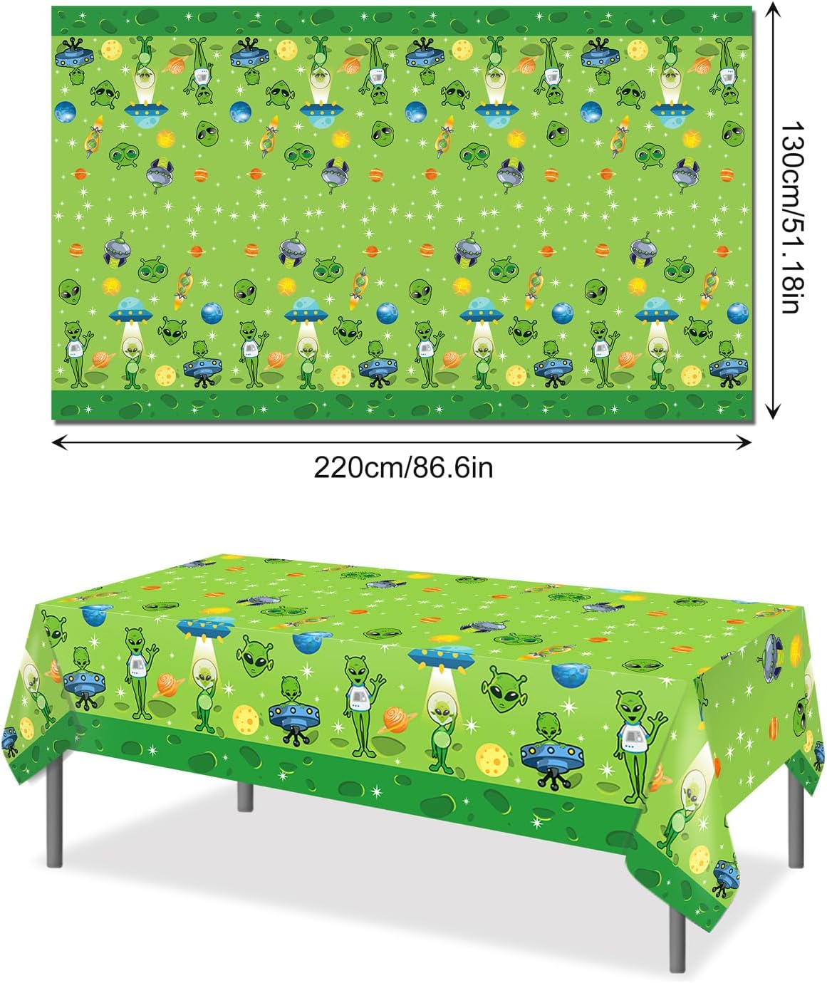3 Pcs Alien UFO Party Tablecloths Green Disposable Plastic Tablecovers