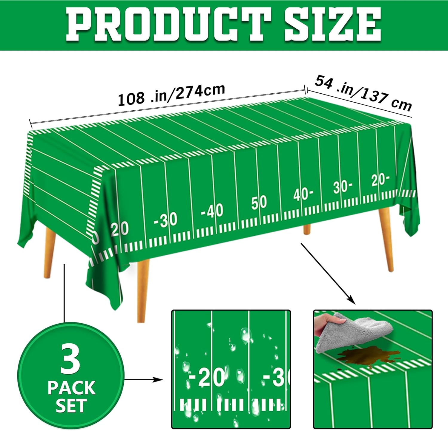 Football Party Decorations 54 X 108 Inch Tablecloth 3 Pack
