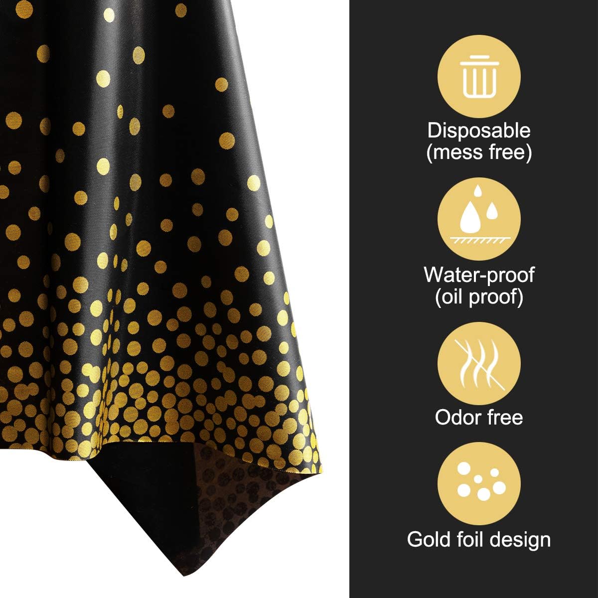 HOMIX 6 Pack Black and Gold Tablecloths for Rectangle Tables