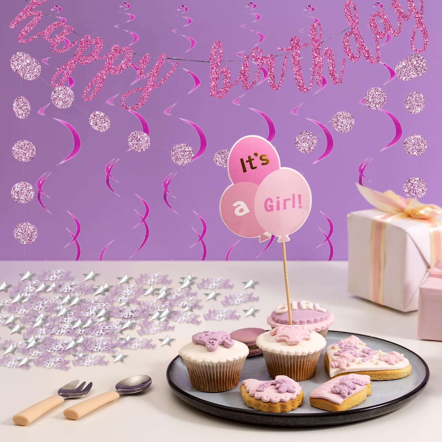 Rose Purple Happy Birthday Decorations Set