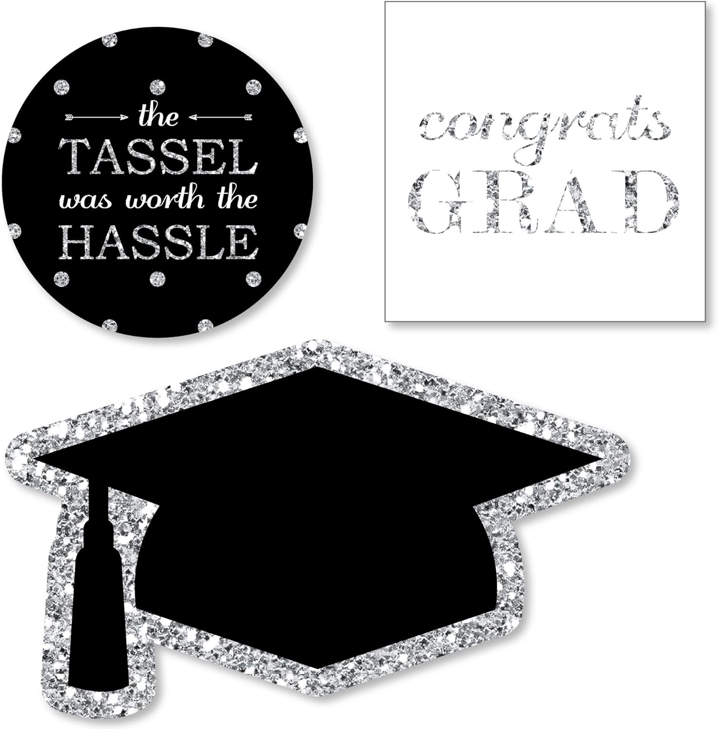 Silver Graduation Party Cut Outs - 24 Count DIY Shapes