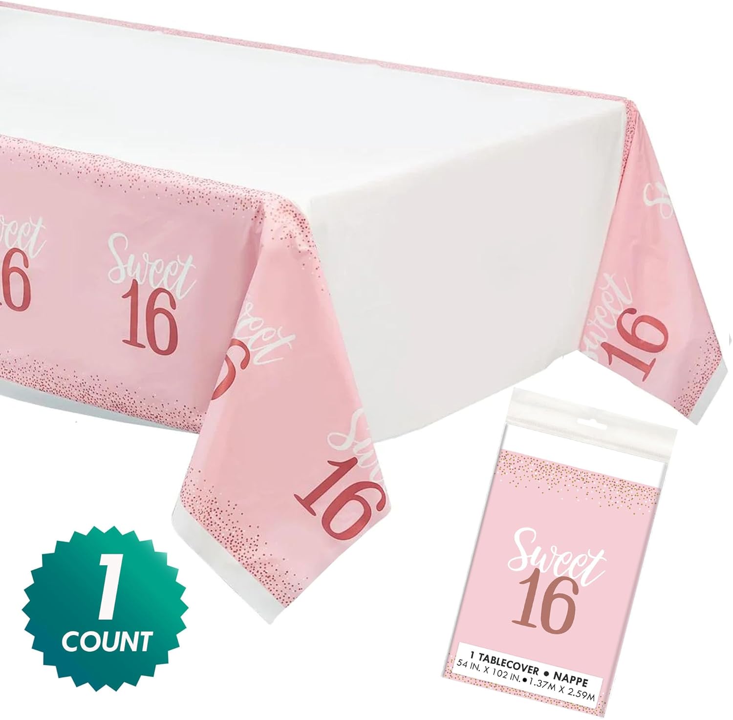 HOME HOOPLA Blush Pink 16th Birthday Table Cover 54x102