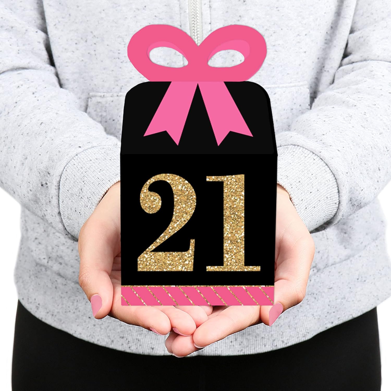 Big Dot of Happiness 21st Birthday Bow Boxes Set of 12