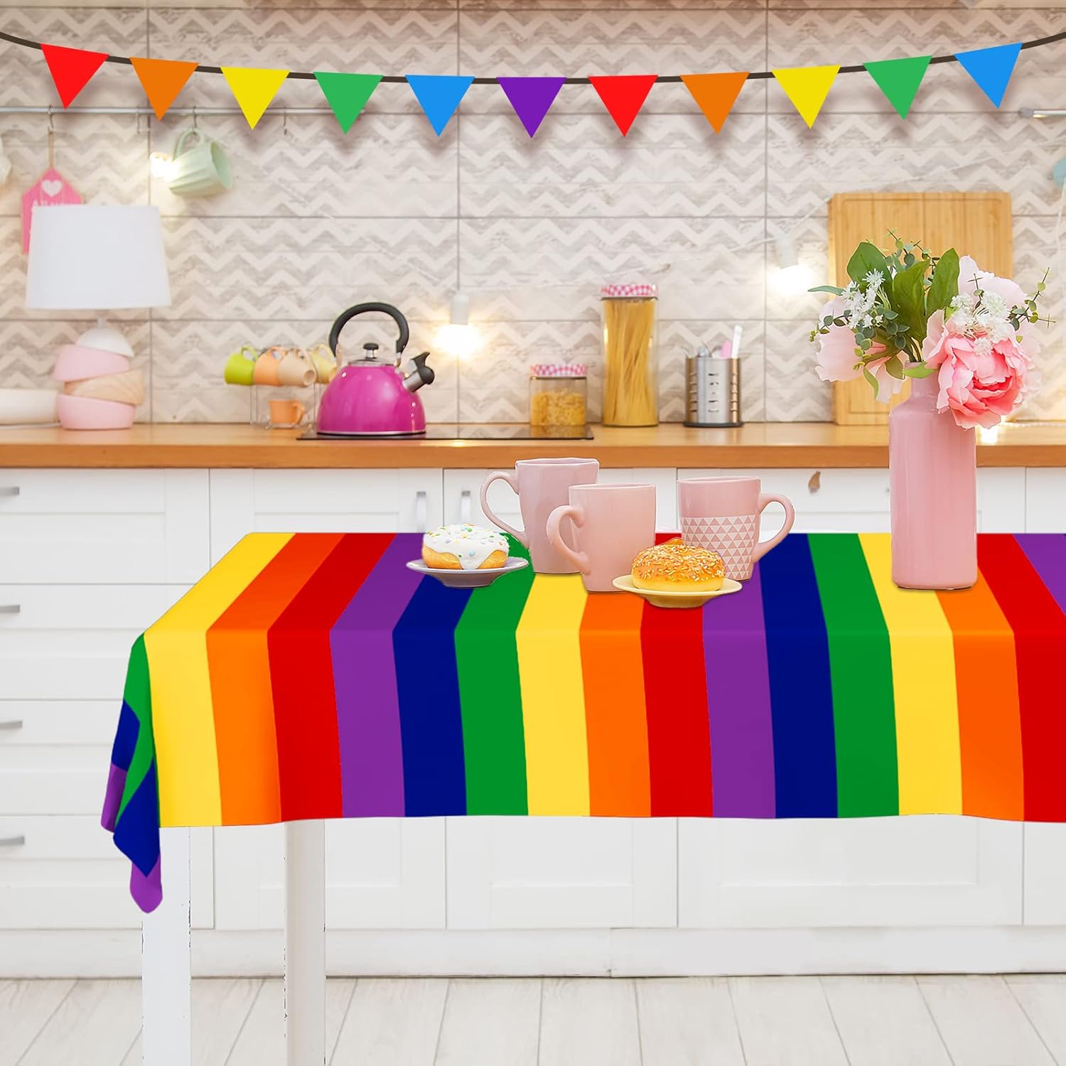 DYLIVeS Rainbow Tablecloth 54x108 Inch 2 Pcs
