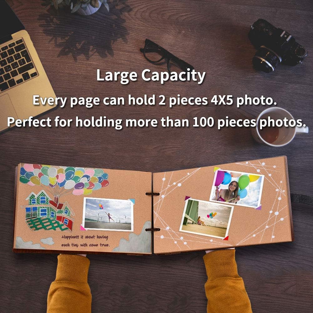 ZEEYUAN 80 Page Wooden Photo Album Scrapbook DIY