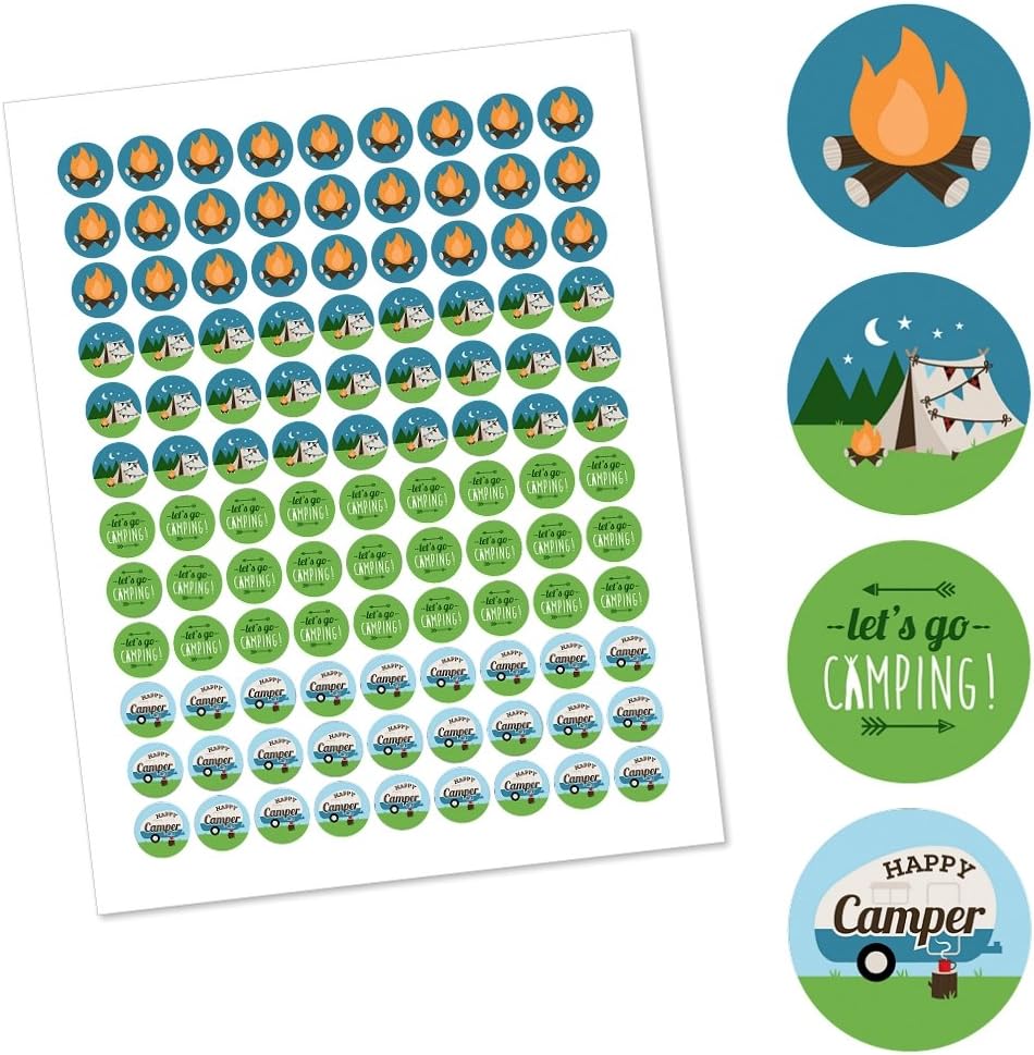 Happy Camper Round Candy Sticker Labels - 108 Stickers per Sheet