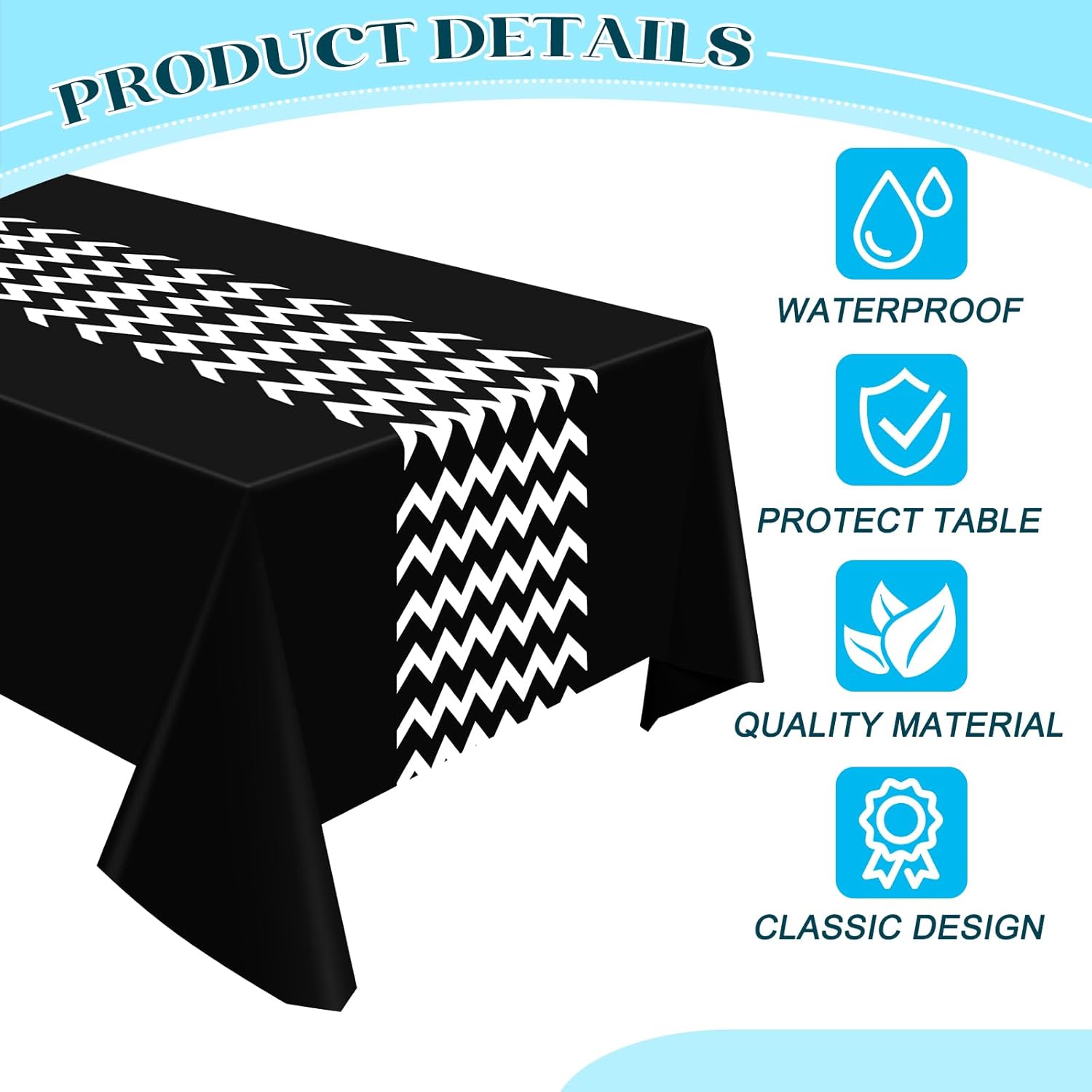 Irenare 3 Pcs Black and White Tablecloth for Events