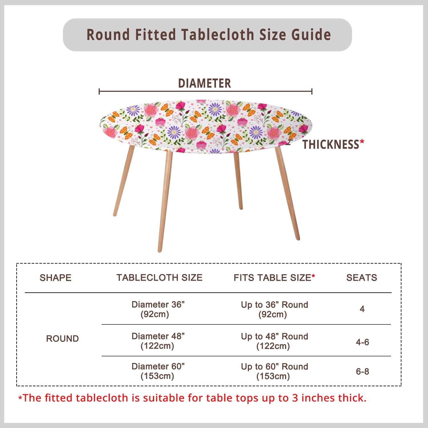36 Inch Floral Round Tablecloth with Elastic