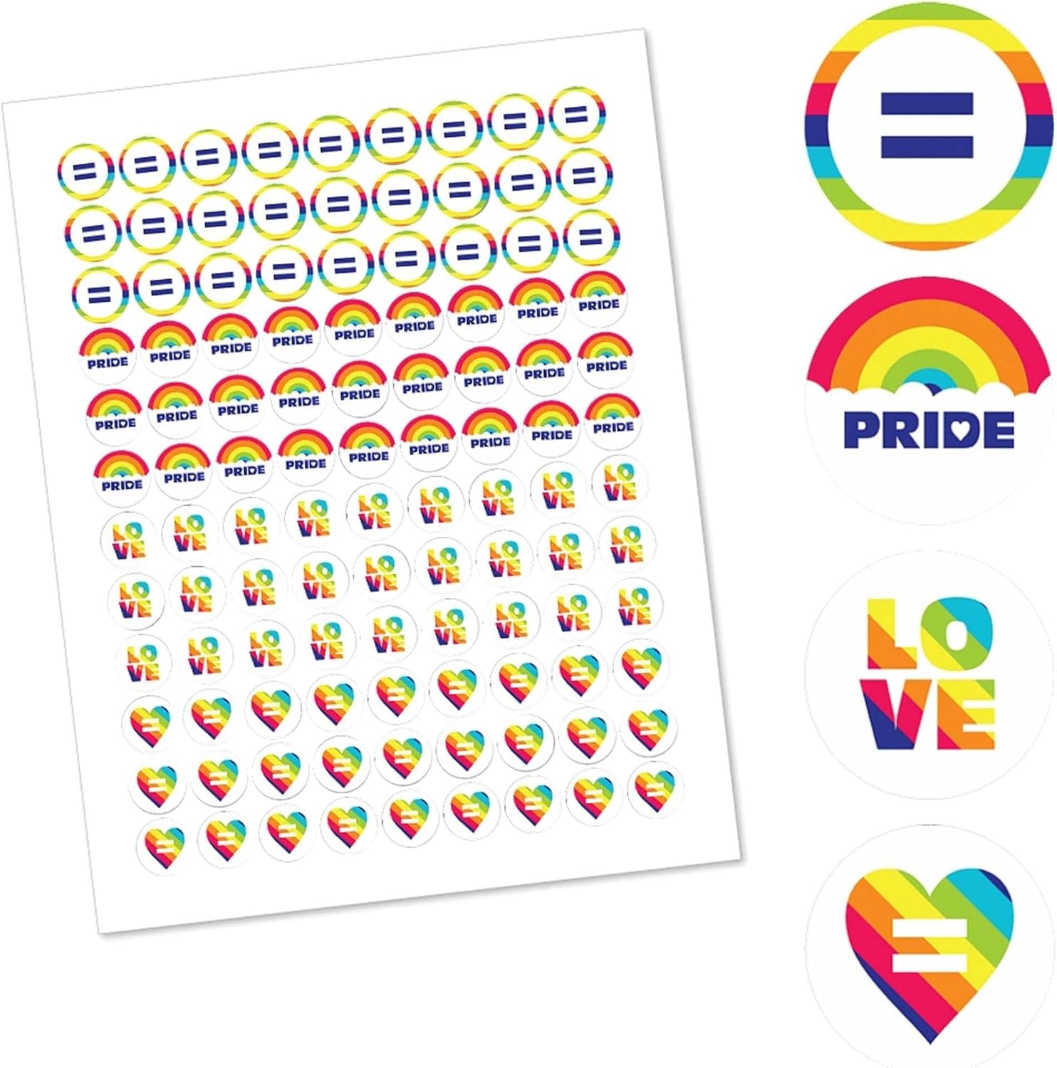 Love is Love Pride Rainbow Candy Stickers 108 Count Sheet