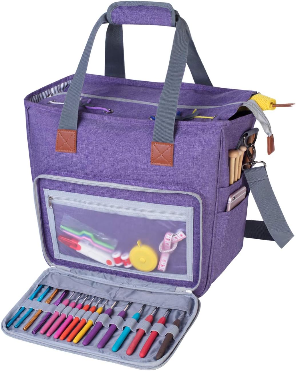 LUXJA Knitting Bag with Shoulder Straps Purple