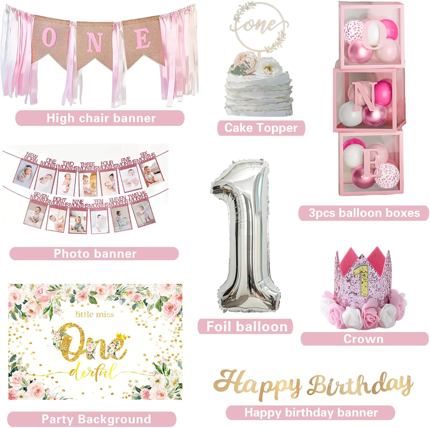 Baby Girl 1st Birthday Decor Bundle