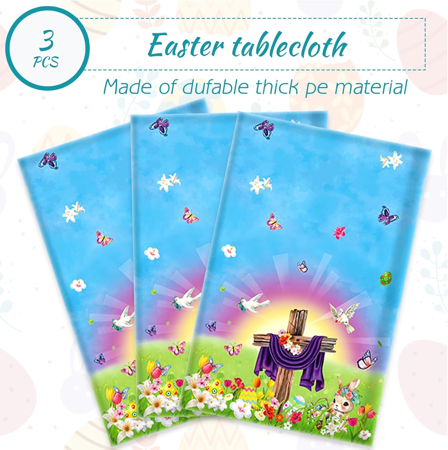 HOWAF 3pcs He is Risen Easter Tablecloth for Spring Celebration