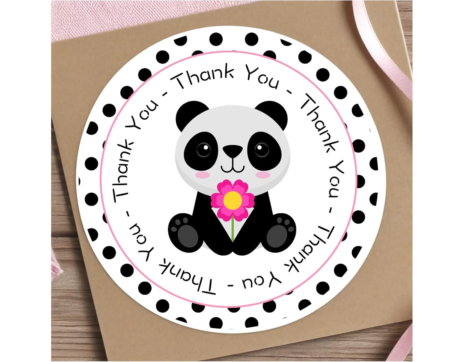 Pink Panda Thank You Stickers 24 pcs Party Decor