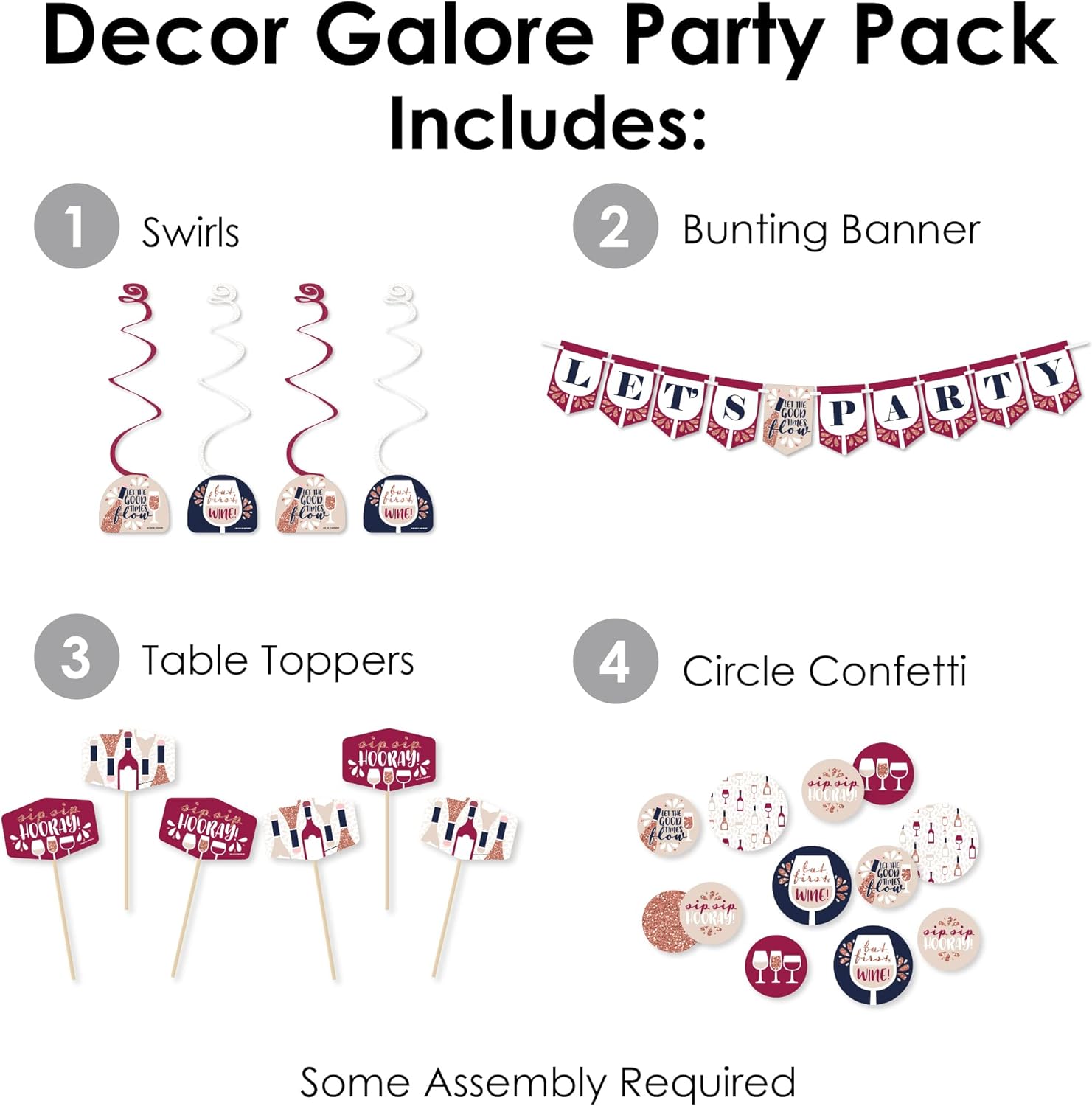 But First Wine Decor Galore Party Pack 51 Pieces